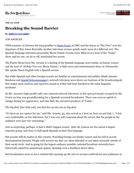 Breaking the Sound Barrier - New York Times 02/18/2007 09:17 PM