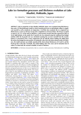 Lake Ice Formation Processes and Thickness Evolution at Lake Abashiri, Hokkaido, Japan