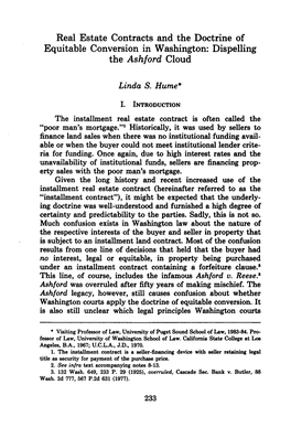 Real Estate Contracts and the Doctrine of Equitable Conversion in Washington: Dispelling the Ashford Cloud