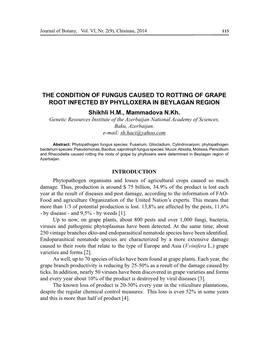 THE CONDITION of FUNGUS CAUSED to ROTTING of GRAPE ROOT INFECTED by PHYLLOXERA in BEYLAGAN REGION Shikhli H.M., Mammadova N.Kh