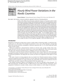 Hourly Wind Power Variations in the Nordic Countries 5