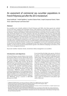 An Assessment of Commercial Sea Cucumber Populations in French Polynesia Just After the 2012 Moratorium