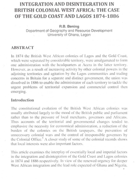 The Case of the Gold Coast and Lagos 1874-1886