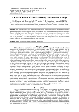 A Case of Dhat Syndrome Presenting with Suicidal Attempt