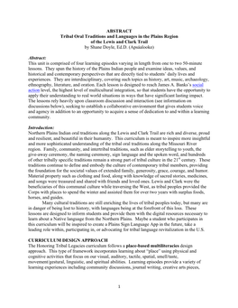 ABSTRACT Tribal Oral Traditions and Languages in the Plains Region of the Lewis and Clark Trail by Shane Doyle, Ed.D