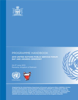Programme Handbook 2013 United Nations Public Service Forum Day and Awards Ceremony
