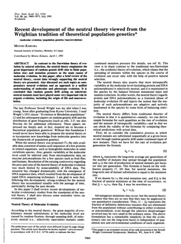 Recent Development Ofthe Neutral Theory Viewed from The