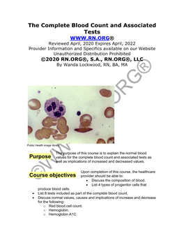 The Complete Blood Count and Associated Tests Purpose Course