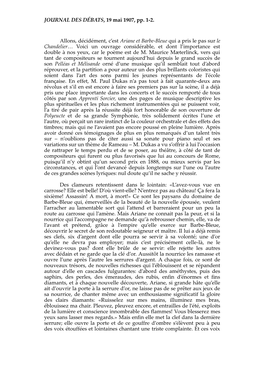 JOURNAL DES DÉBATS, 19 Mai 1907, Pp. 1-2. Allons, Décidément, C