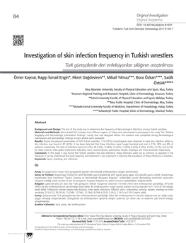 Investigation of Skin Infection Frequency in Turkish Wrestlers Türk Güreşçilerde Deri Enfeksiyonları Sıklığının Araştırılması