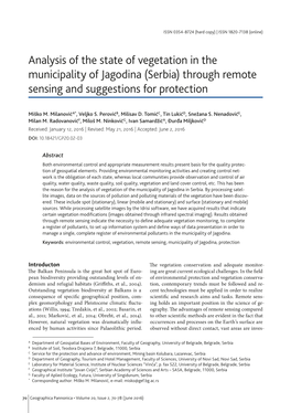 Analysis of the State of Vegetation in the Municipality of Jagodina (Serbia) Through Remote Sensing and Suggestions for Protection