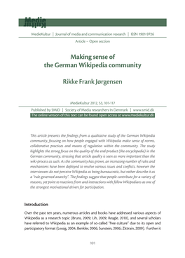Making Sense of the German Wikipedia Community Rikke Frank