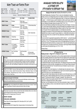 MASS TIMES and PARISH DIARY 6 October 2019