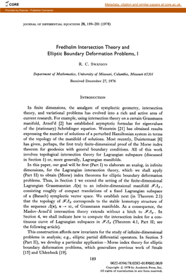 Fredholm Intersection Theory and Elliptic Boundary Deformation Problems, I