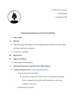 Professional Fraternity Council Meeting Minutes