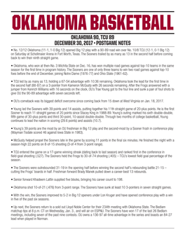 OKLAHOMA 90, TCU 89 DECEMBER 30, 2017 • POSTGAME NOTES • No