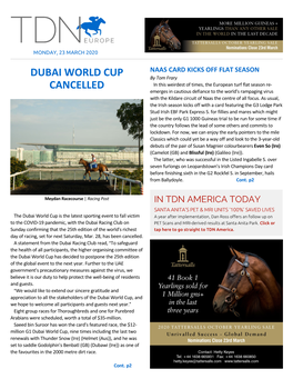 Dubai World Cup Cancelled Cont