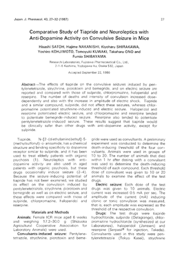 Comparative Study of Tiapride and Neuroleptics with Anti-Dopamine Activity on Convulsive Seizure in Mice