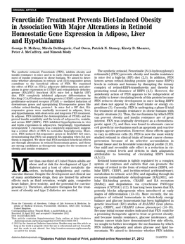 Fenretinide Treatment Prevents Diet-Induced Obesity in Association with Major Alterations in Retinoid Homeostatic Gene Expression in Adipose, Liver and Hypothalamus