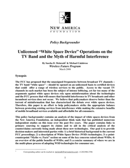 Unlicensed “White Space Device” Operations on the TV Band and the Myth of Harmful Interference