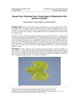 Squash Vein Yellowing Virus, Causal Agent of Watermelon Vine Decline in Florida1