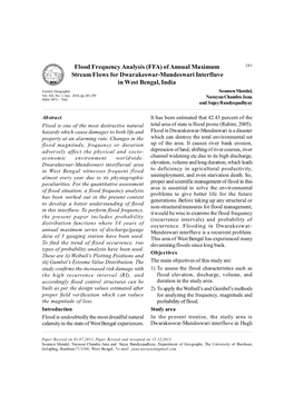 Flood Frequency Analysis (FFA) of Annual Maximum 243 Stream Flows for Dwarakeswar-Mundeswari Interfluve in West Bengal, India