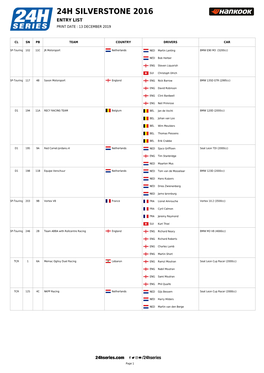 24H Silverstone 2016 Entry List Print Date : 13 December 2019