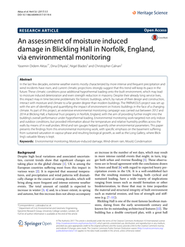 An Assessment of Moisture Induced Damage in Blickling Hall in Norfolk