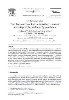 Distribution of Horn Flies on Individual Cows As a Percentage of the Total