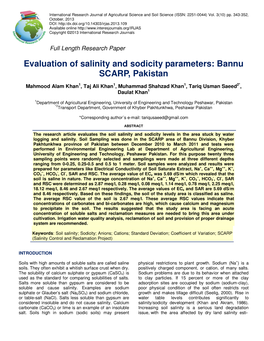 Evaluation of Salinity and Sodicity Parameters: Bannu SCARP, Pakistan