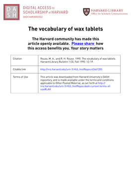 The Vocabulary of Wax Tablets