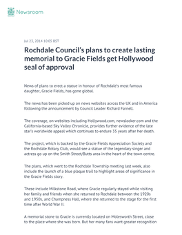 Rochdale Council's Plans to Create Lasting Memorial to Gracie Fields