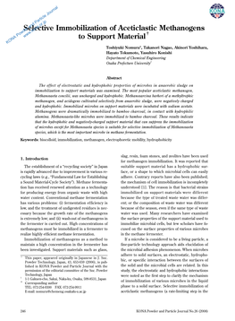 Selective Immobilization of Aceticlastic Methanogens to Support Material†