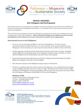TRAVEL ADVISORY (For Delegates and Participants)