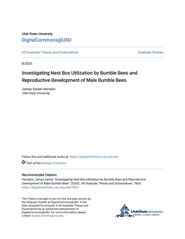 Investigating Nest Box Utilization by Bumble Bees and Reproductive Development of Male Bumble Bees