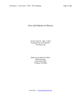 Jews and Judaism on Slavery