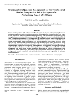 Craniovertebral Junction Realignment for the Treatment of Basilar Invagination with Syringomyelia: Preliminary Report of 12 Cases