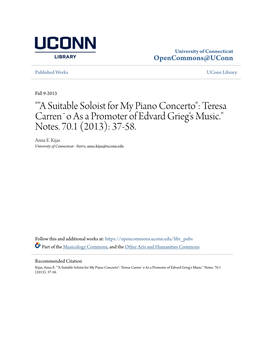 ""A Suitable Soloist for My Piano Concerto": Teresa Carreño As A