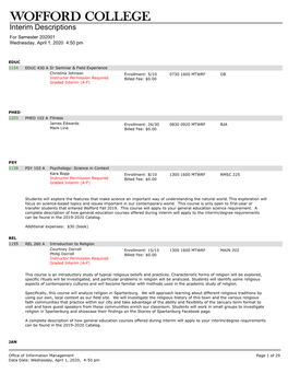 Interim Descriptions for Semester 202001 Wednesday, April 1, 2020 4:50 Pm