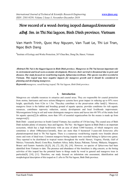 New Record of a Wood-Boring Isopod Damagedsonneratia Albaj. Sm. in Thi Nai Lagoon, Binh Dinh Province, Vietnam