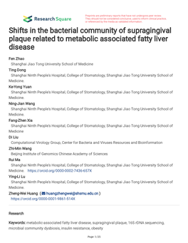 Shifts in the Bacterial Community of Supragingival Plaque Related to Metabolic Associated Fatty Liver Disease