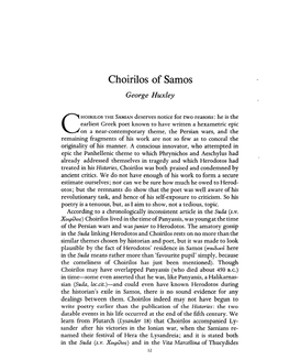 Choirilos of Samos Huxley, George Greek, Roman and Byzantine Studies; Spring 1969; 10, 1; Proquest Pg