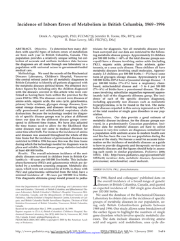 Incidence of Inborn Errors of Metabolism in British Columbia, 1969–1996