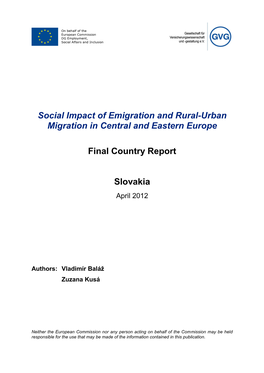 Slovakia Country Report: Social Impact Of