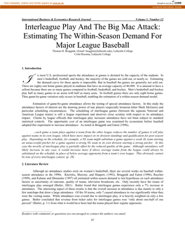 Interleague Play and the Big Mac Attack: Estimating the Within-Season Demand for Major League Baseball Thomas H