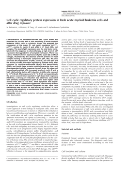 Cell Cycle Regulatory Protein Expression in Fresh Acute Myeloid