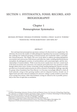 Section 1. Systematics, Fossil Record, and Biogeography