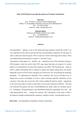 Role of OYO Rooms to Predict the Pattern of Customer Satisfaction