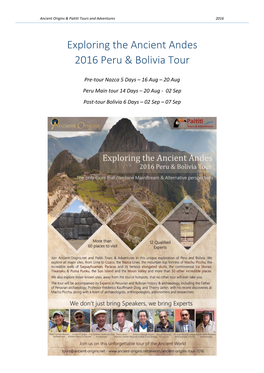 Exploring the Ancient Andes 2016 Peru & Bolivia Tour