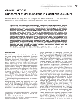 Enrichment of DNRA Bacteria in a Continuous Culture